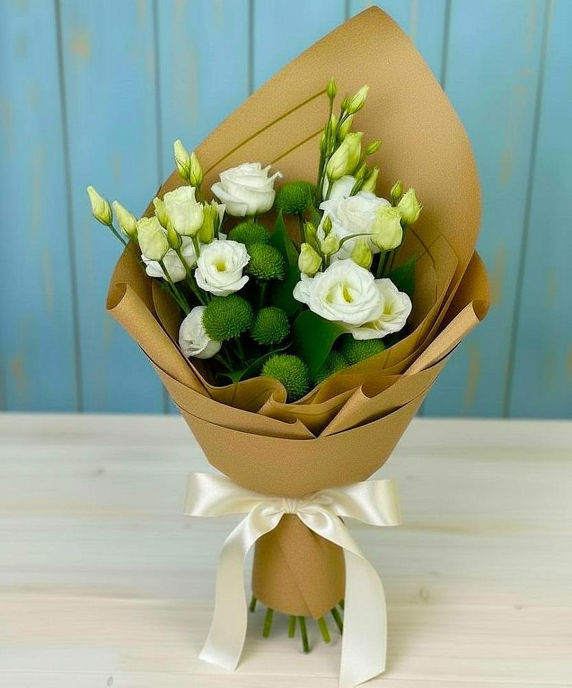 Букет цветов из: Хризантемы и Лизиантусы в Новая Мельница