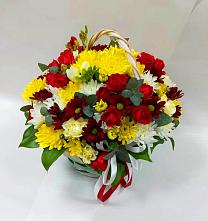 Цветочная композиция из Хризантемы и Розы в корзине в Новая Мельница